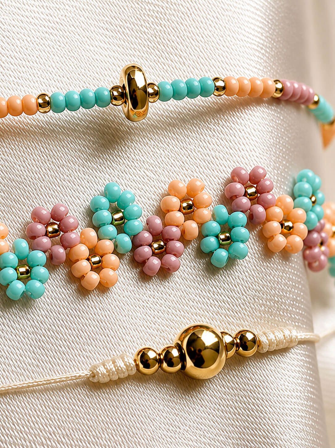 Set de Pulseras Floral Colores Pastel en Mostacilla