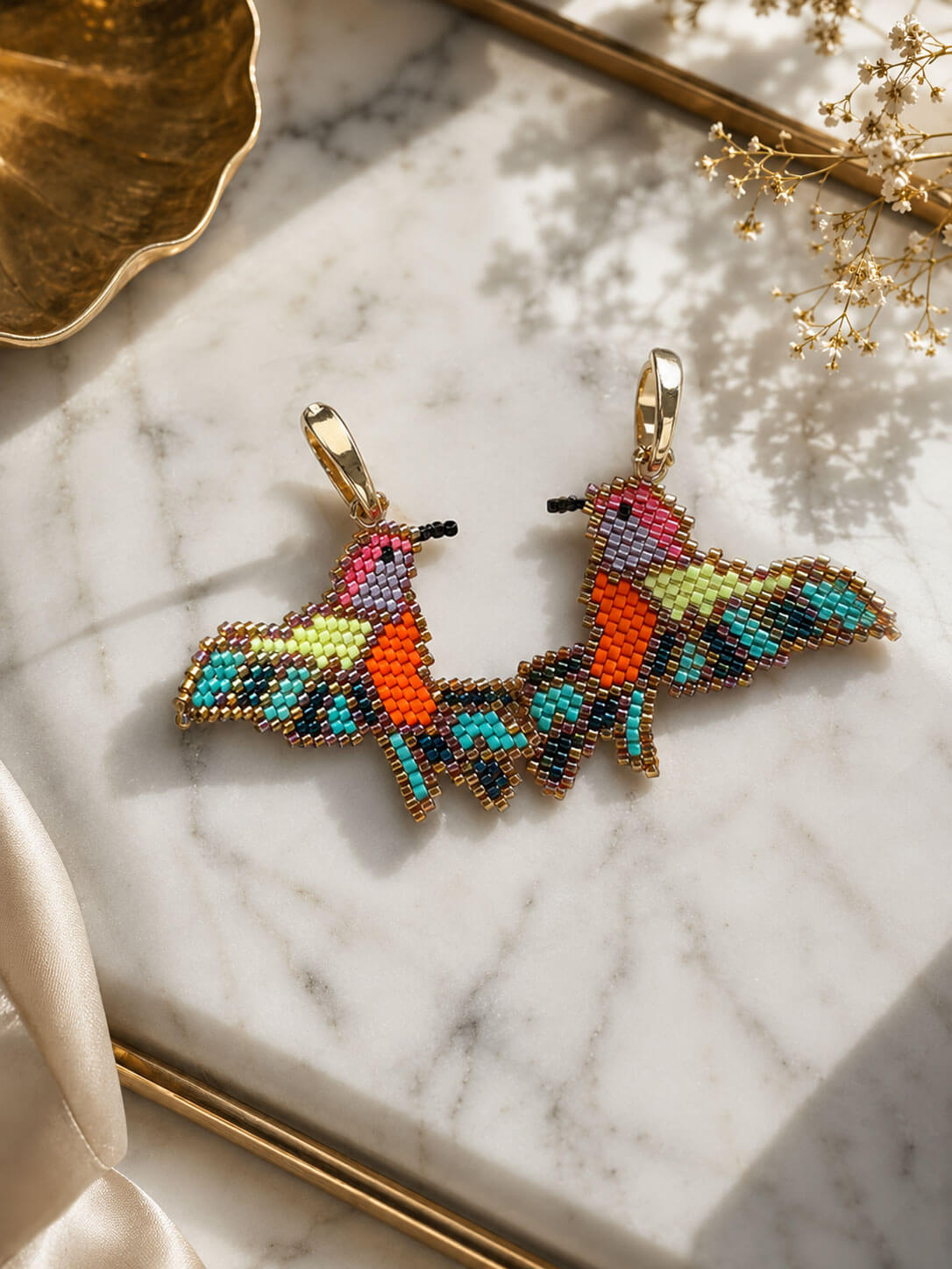 Aretes de Colibrí tejido en Miyuki
