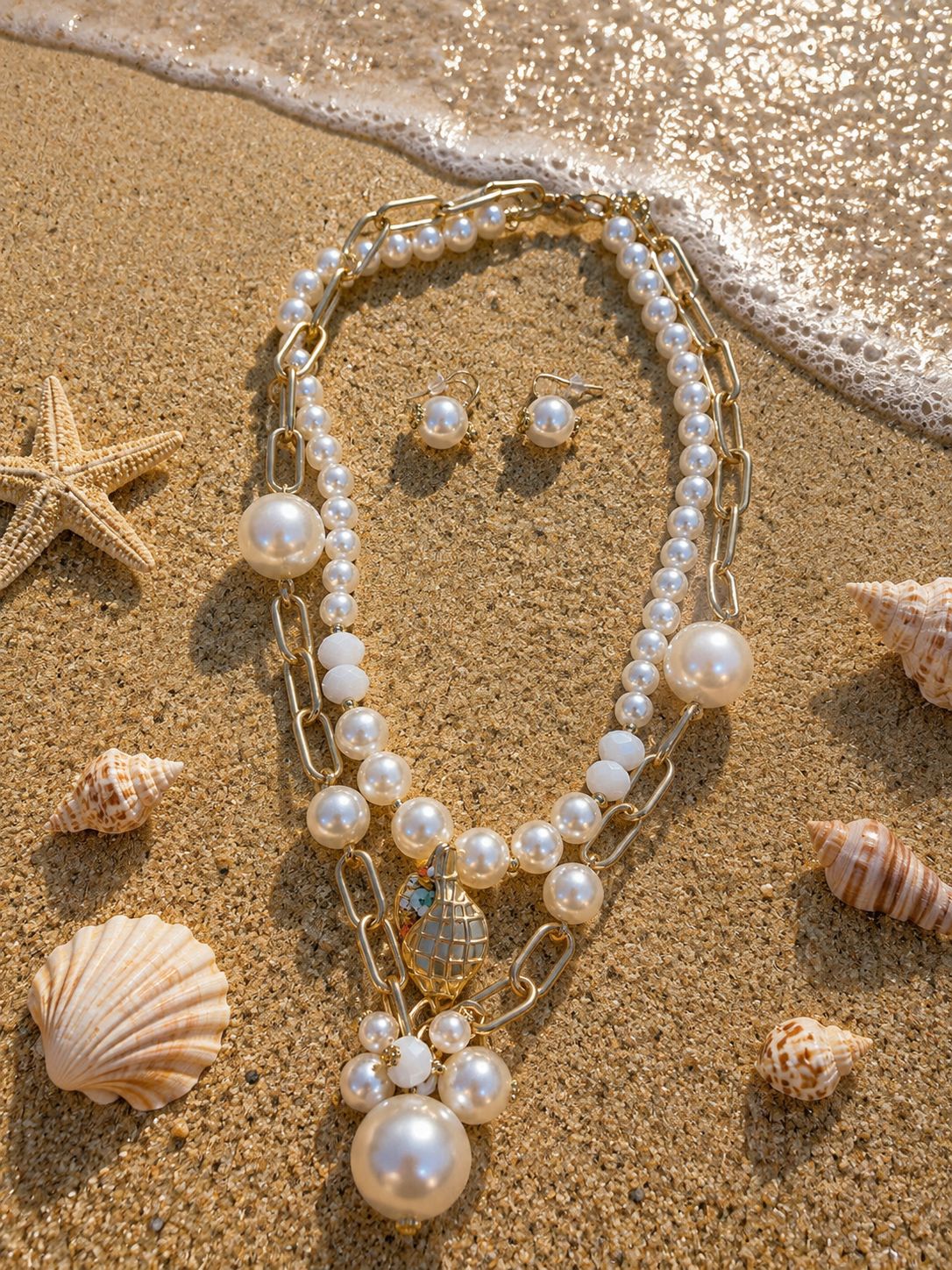 Collar Perlas Doradas Del Mar