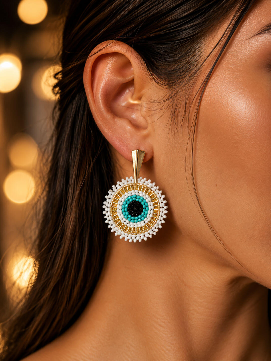Aretes Ojo Blanco y Azul en Mostacilla